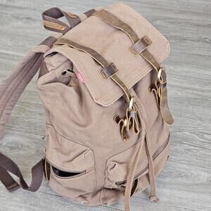 Augur Strauss & Co Canvas Backpack Unisex Brown Leather Trim Rucksack Bag